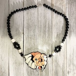 Vintage Beaded Elephant Medallion Statement Piece Necklace